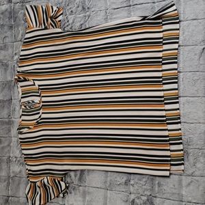 Green, white and yellow striped top